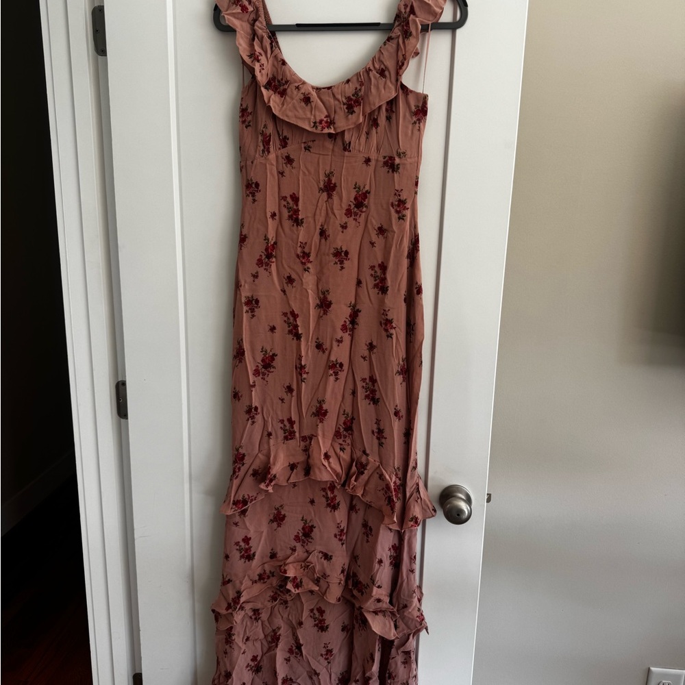 Reformation Floral Ruffle Maxi Dress in Pink
